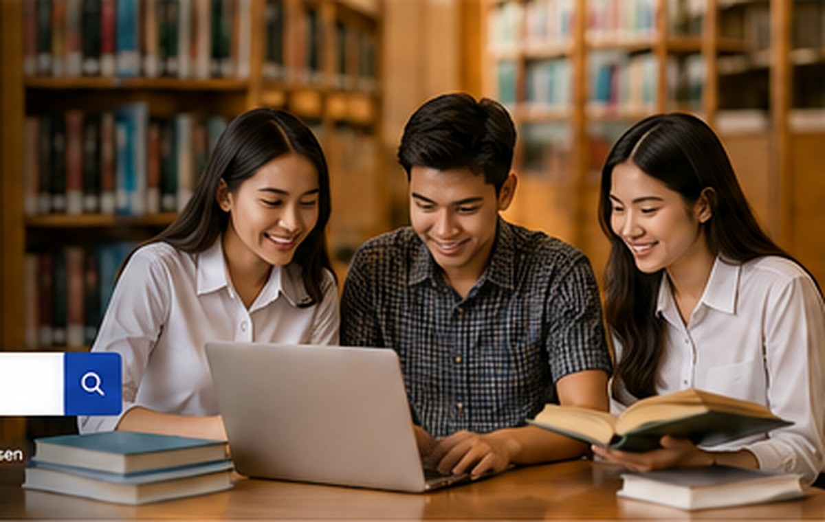 Mahasiswa Indonesia berdiskusi di perpustakaan